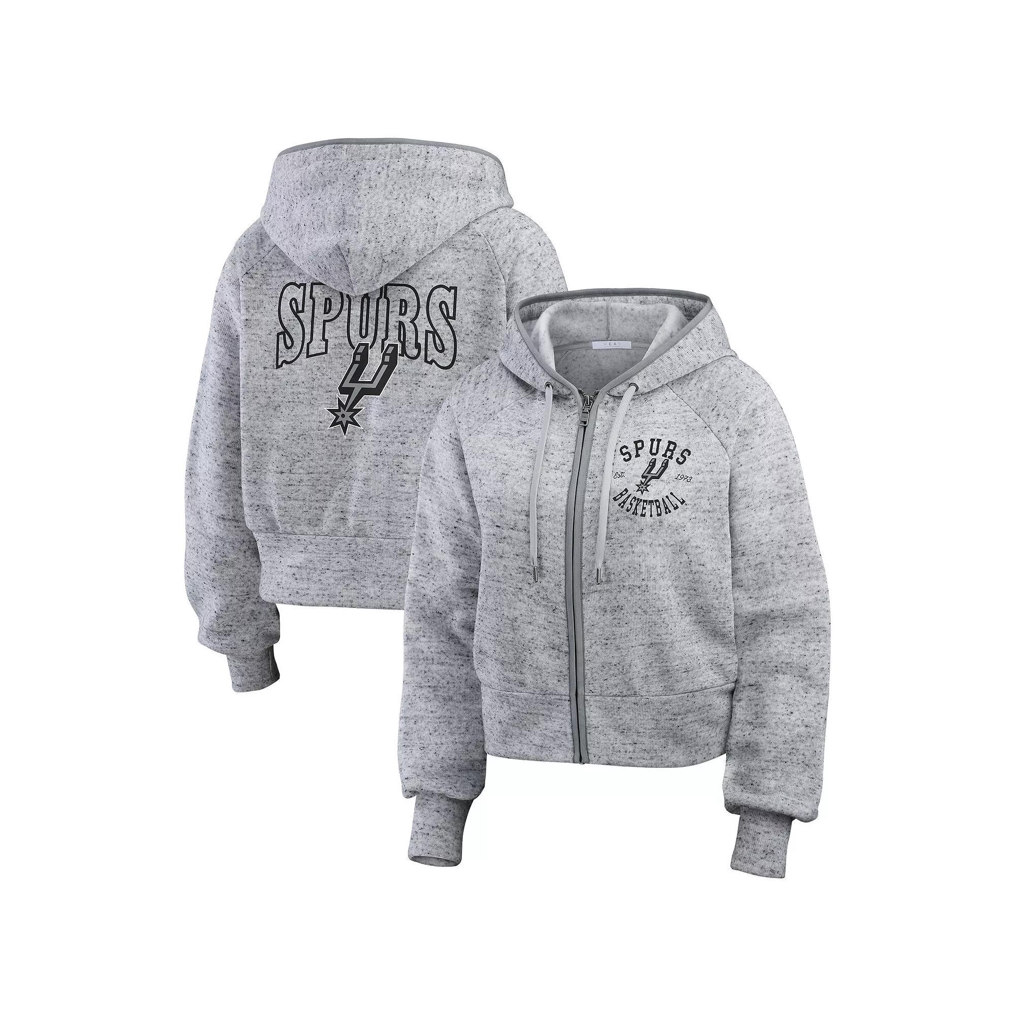 Women's WEAR by Erin Andrews Heather Gray San Antonio Spurs Speckled Radiator Full-Zip Hoodie, Size: Large, Grey Product Image