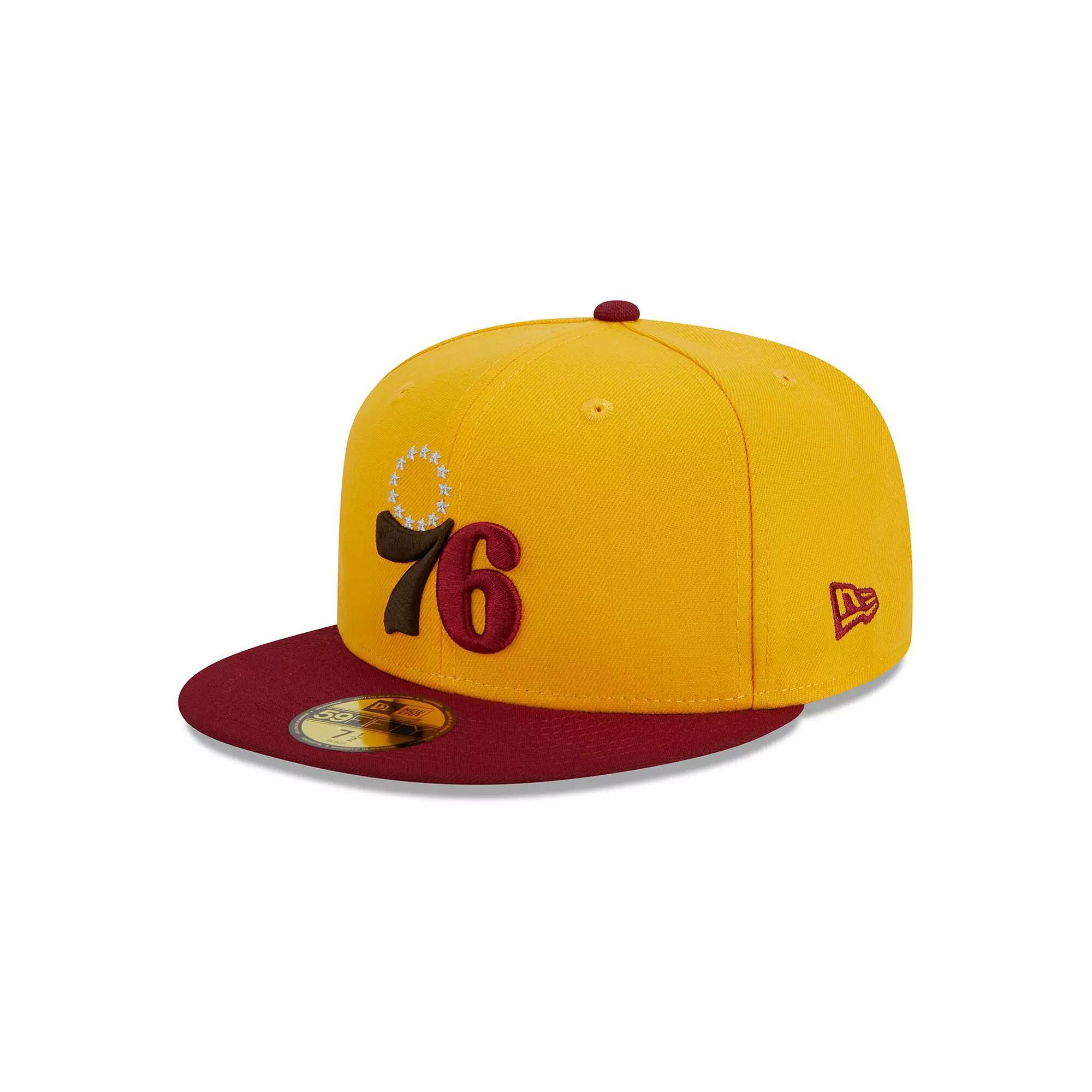 Men's New Era Yellow/Red Philadelphia 76ers Fall Leaves 2-Tone 59FIFTY Fitted Hat,  Product Image