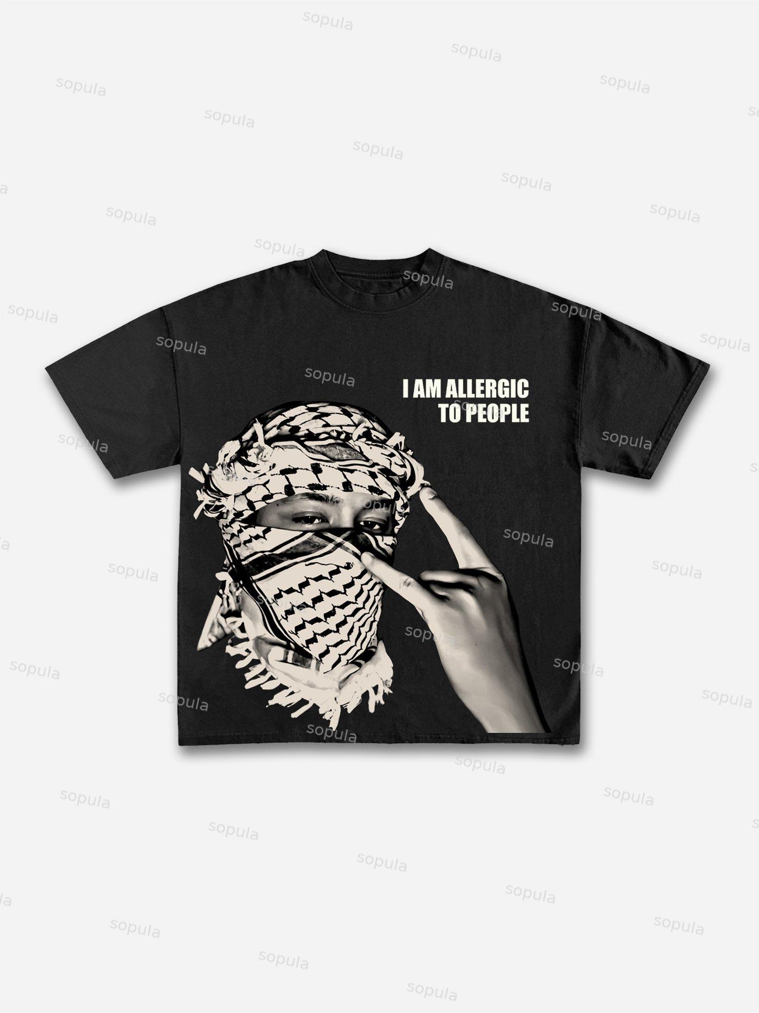 I Am Allergic To People! Men's Vintage Graphic Cotton T-shirt Product Image