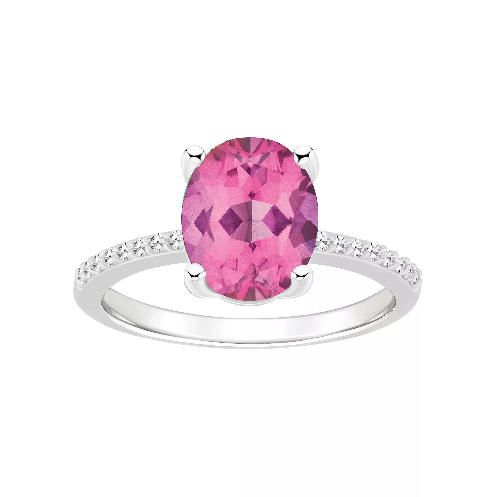 Alyson Layne Sterling Silver Oval Pink Topaz 1/10 Carat T.W. Diamond Ring, Women's, Size: 8 Product Image