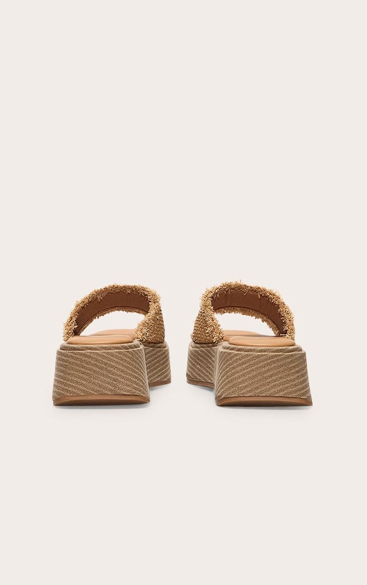 Natural Raffia Fake Stack Round Toe Flatform Sandals Product Image