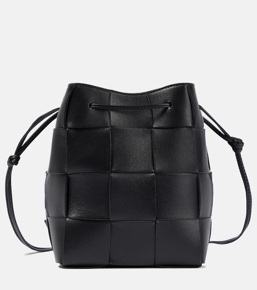 BOTTEGA VENETA Cassette Small Leather Bucket Bag In Black Product Image