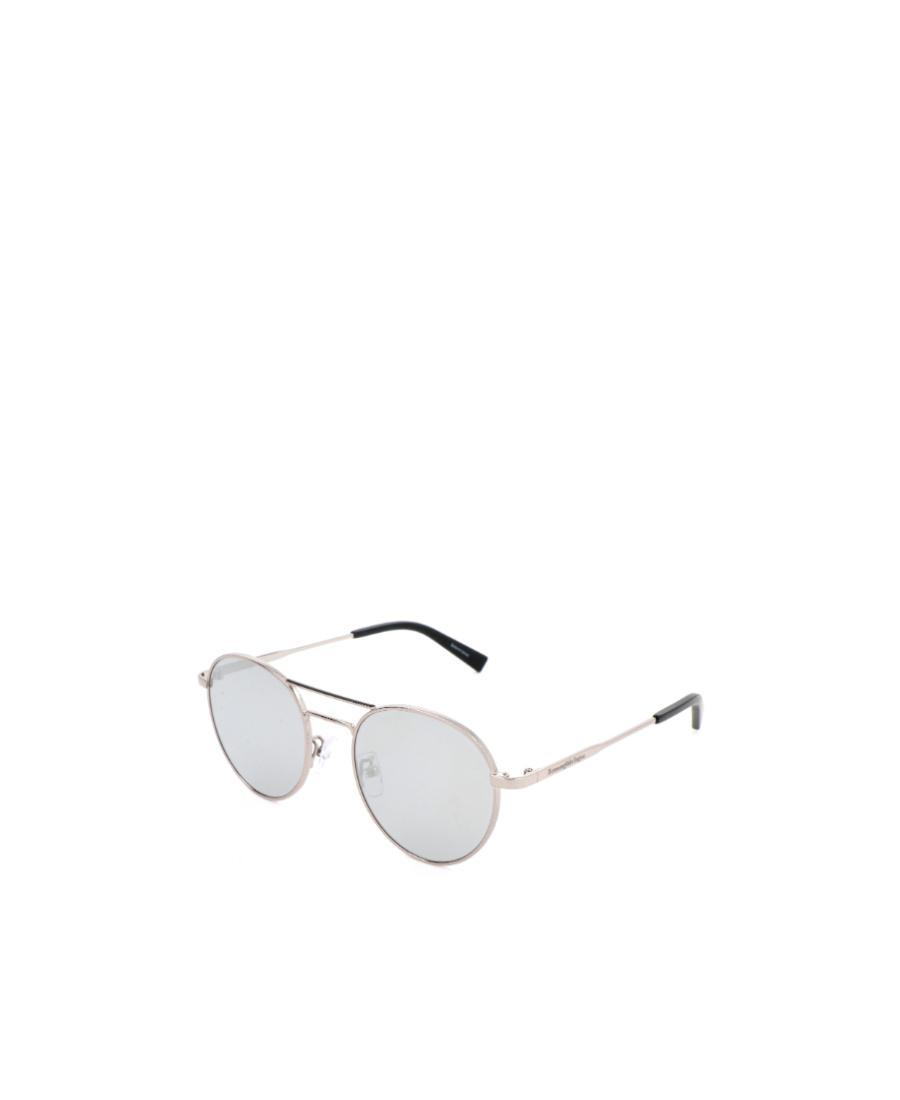 ZEGNA Thin Mirror Leg Round Frame Sunglasses In White Product Image