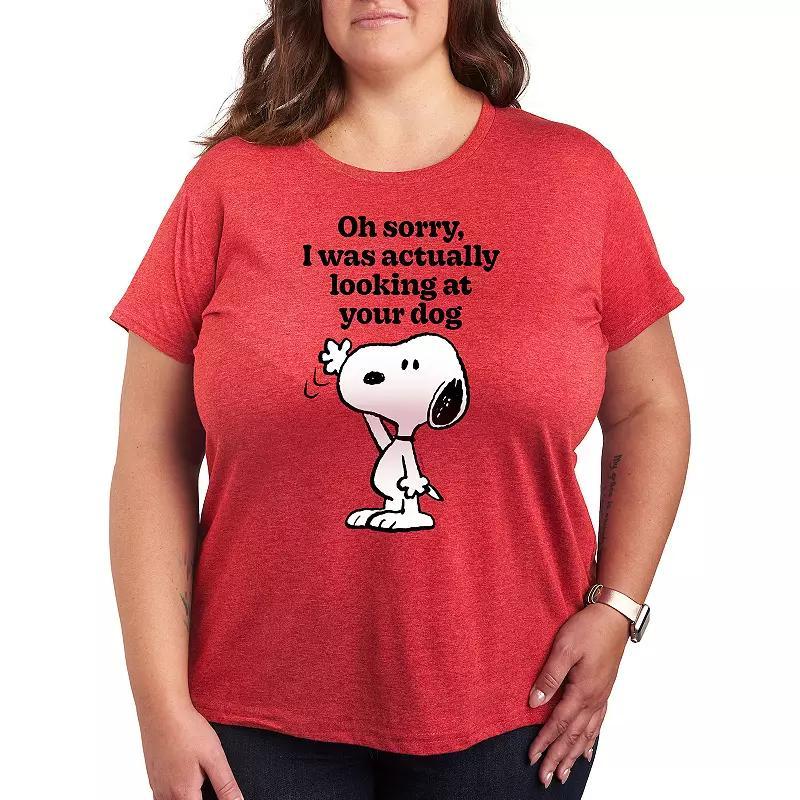 Plus Peanuts Snoopy Looking At Your Dog Graphic Tee, Women's, Size: 3XL, Grey Red Product Image