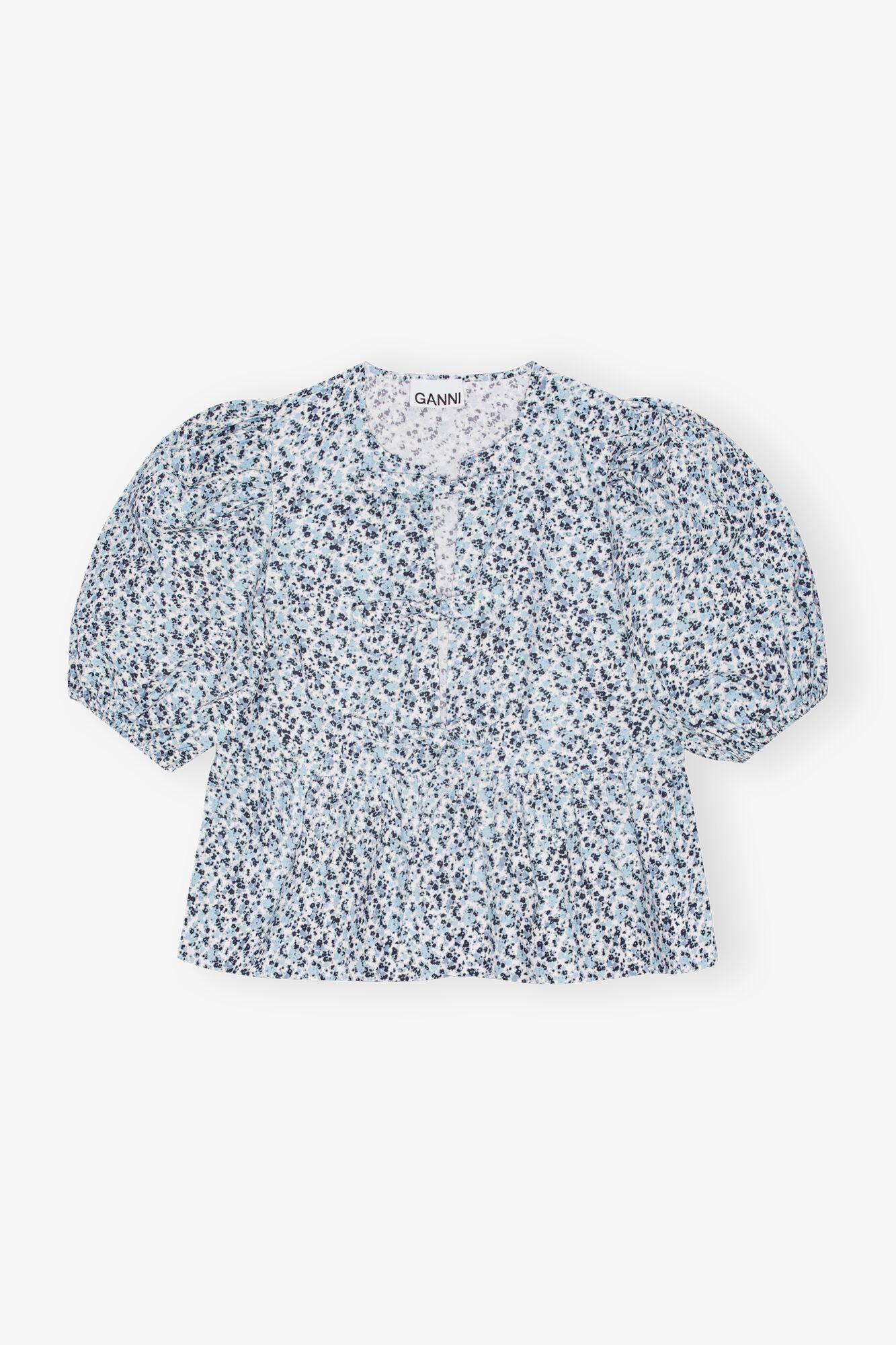 Floral Printed Cotton Poplin Peplum Blouse Product Image