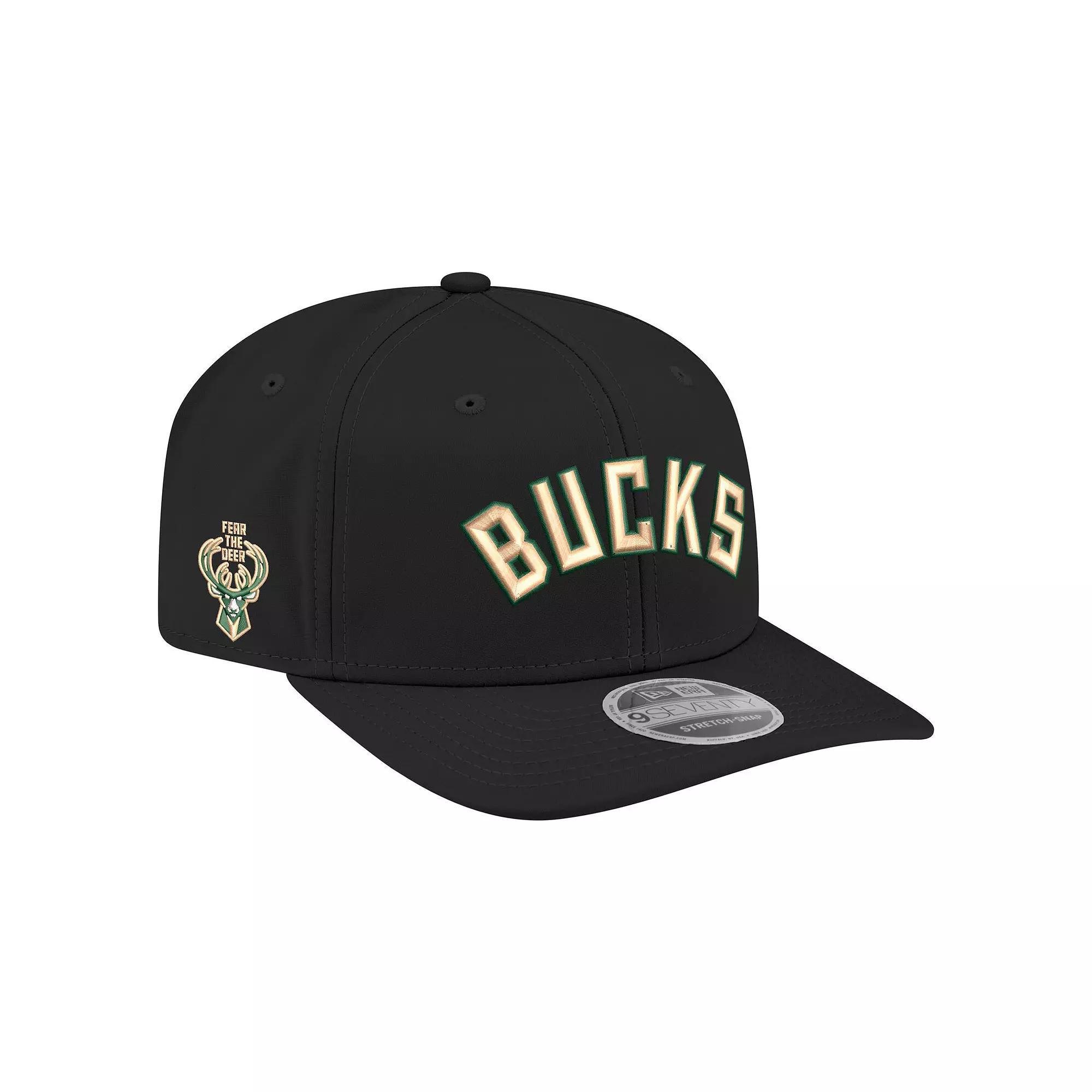 Men's New Era Black Milwaukee Bucks Statement Edition Jersey 9SEVENTY Adjustable Hat Product Image