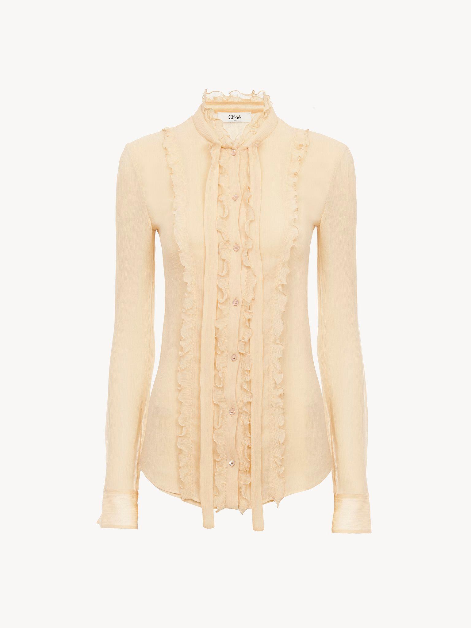 Ruffled fitted blouse in silk crêpon Product Image