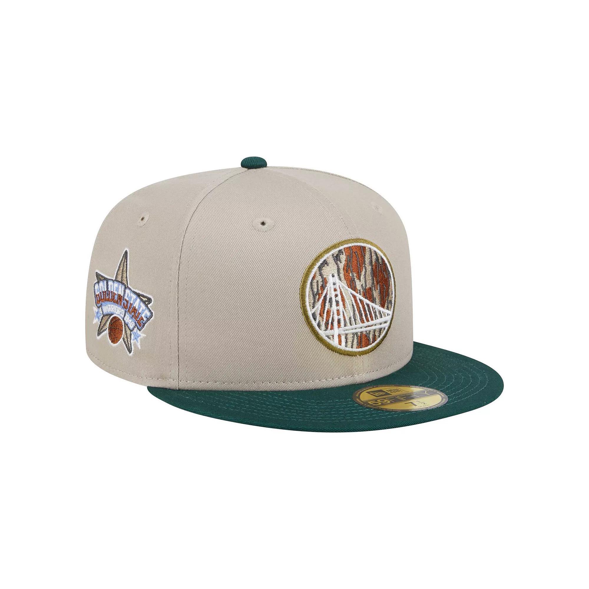 Men's New Era Natural/Hunter Green Golden State Warriors Lifestyle Tree Bark 59FIFTY Fitted Hat,  Product Image