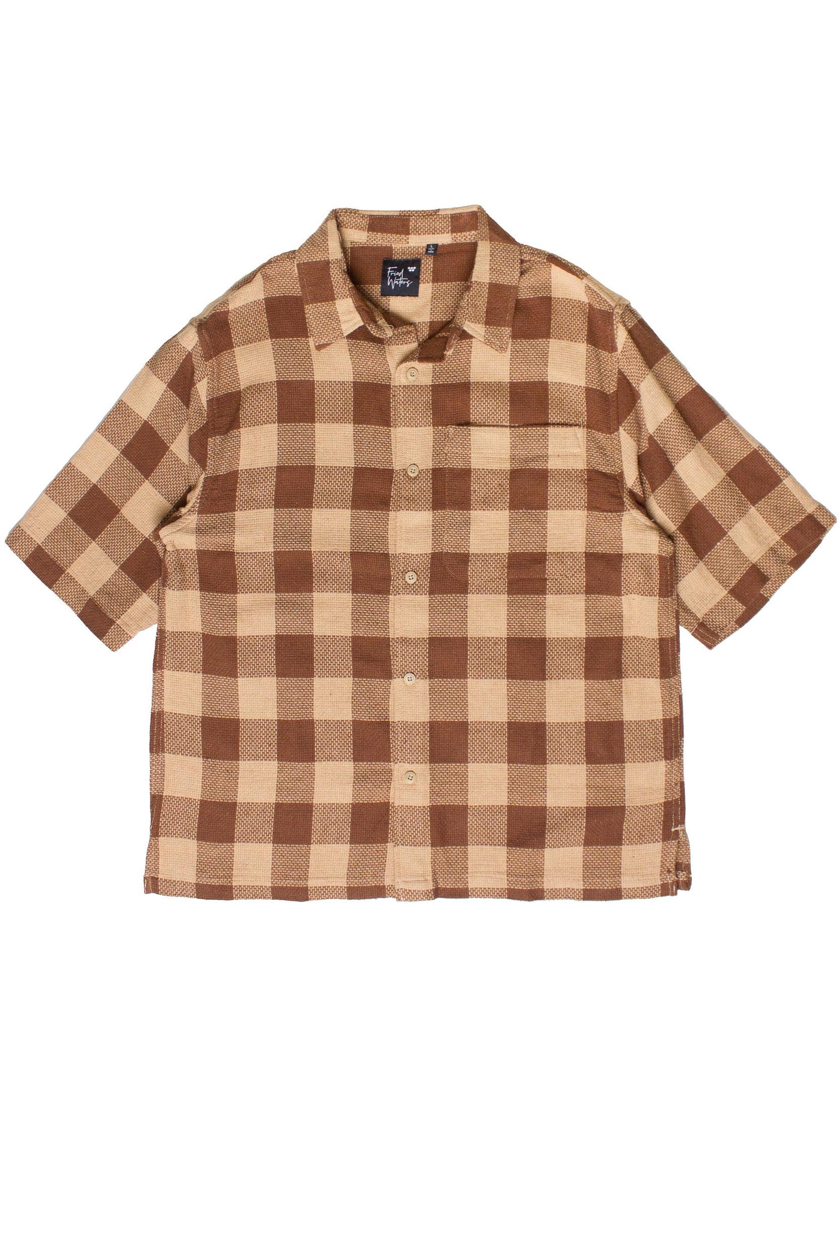 Brown Check Woven Knit Button Up Shirt Product Image
