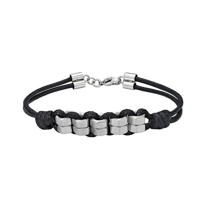 LYNX Mens Stainless Steel & Black Cord Bracelet Product Image