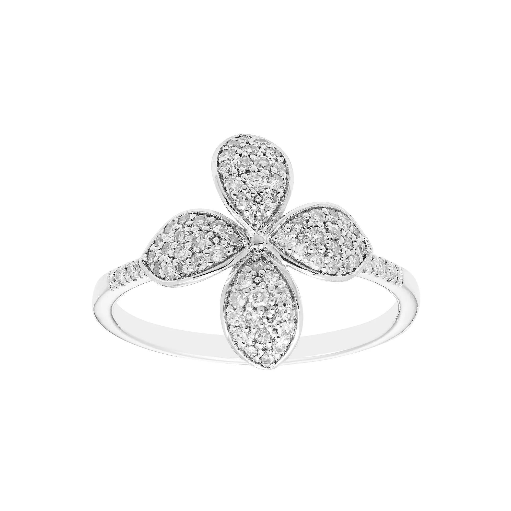 Sterling Silver 1/4 Carat T.W. Diamond Flower Ring, Women's, Size: 7 Product Image