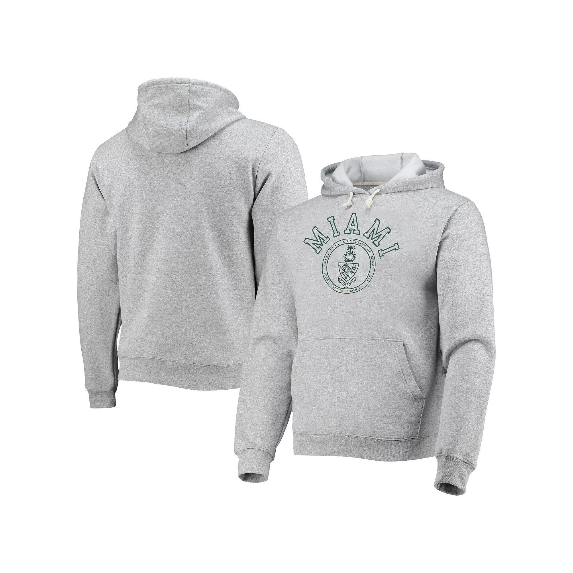 Men's League Collegiate Wear Heathered Gray Miami Hurricanes Seal Neuvo Essential Fleece Pullover Hoodie, Size: 3XL, Grey Product Image