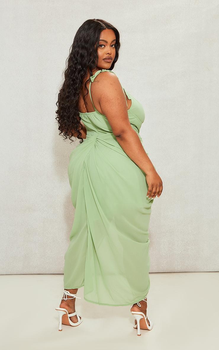  Plus Sage Green Underwire Detail Draped Midi Dress Product Image