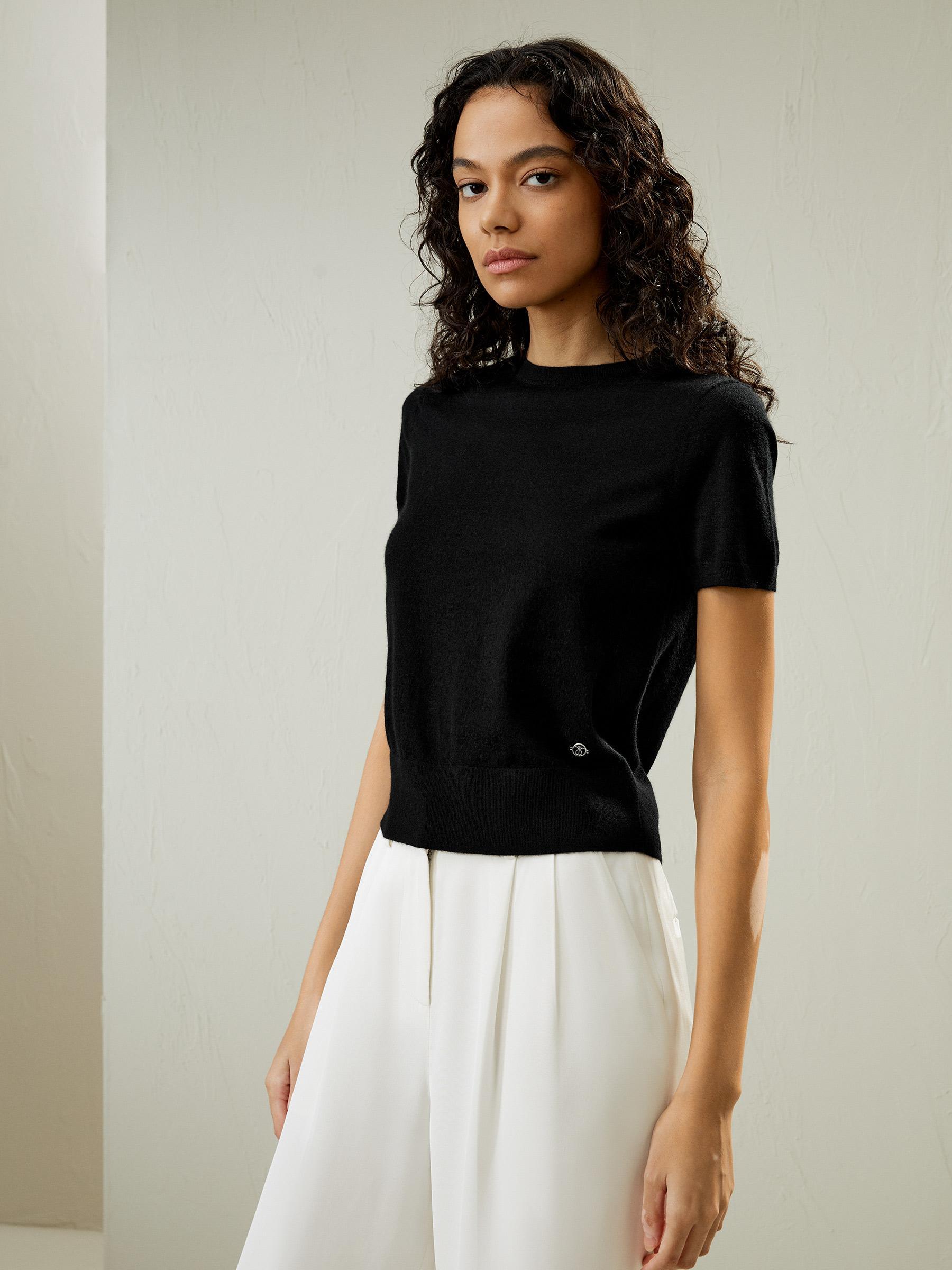 LILYSILK Short Sleeve Cashmere Jumper for Women Black 100% A-Grade Cashmere Soft Round Neck T-Shirt M Product Image