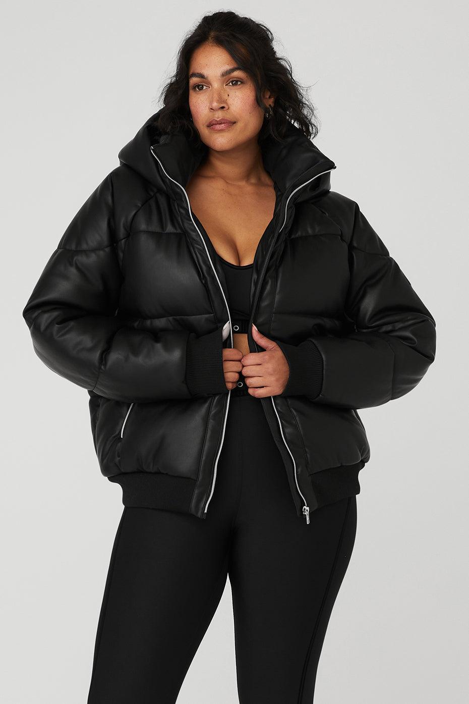 Faux Leather Boss Puffer - Black Product Image