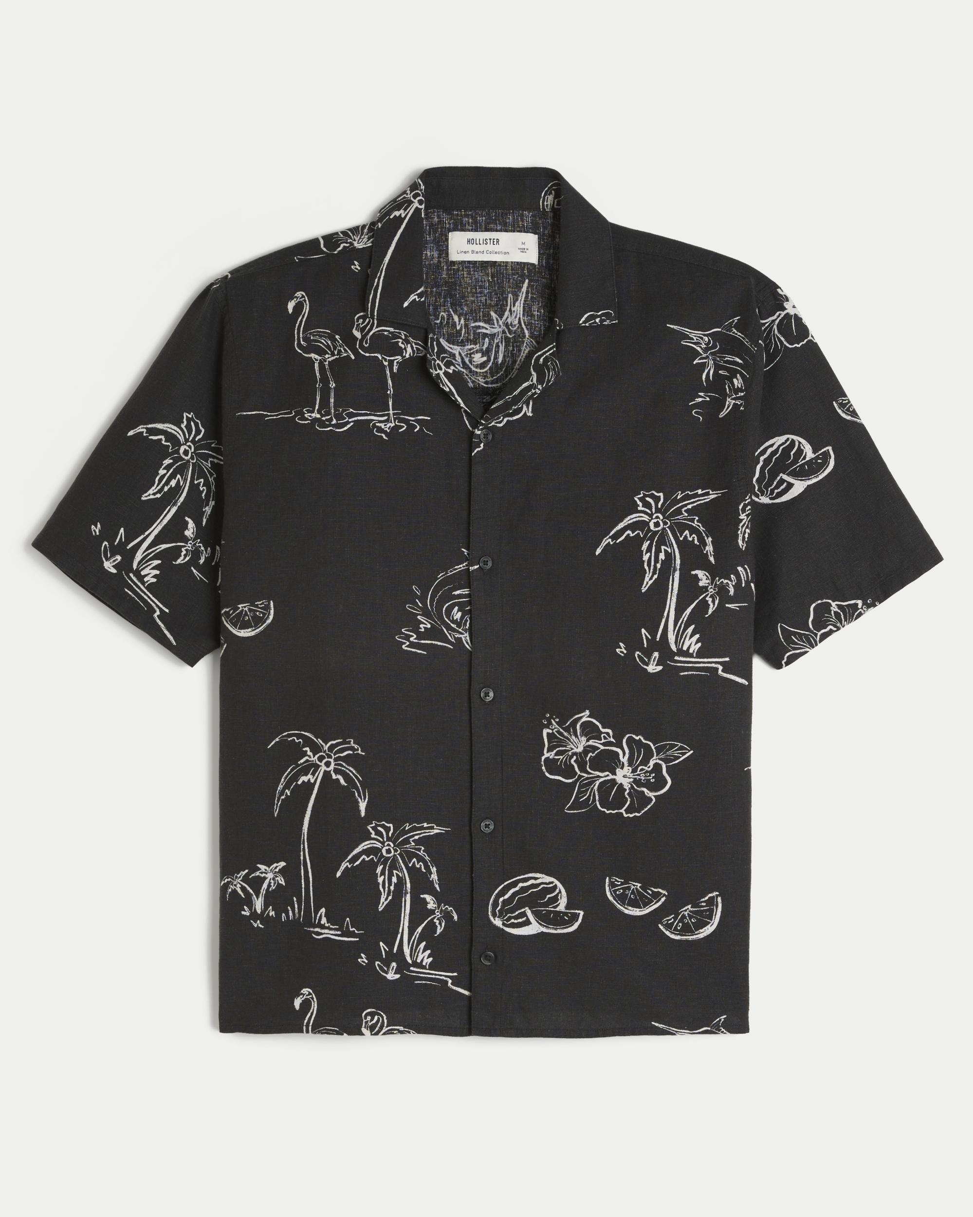 Boxy Short-Sleeve Linen-Blend Shirt Product Image