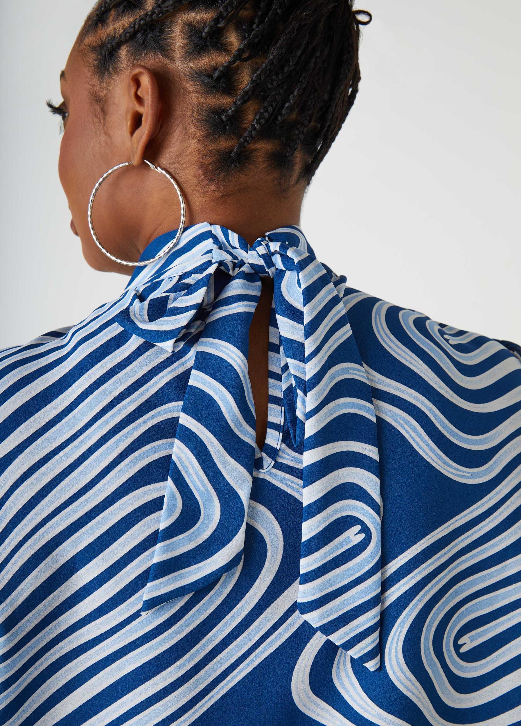 Tie Neck Wavy Print Blouse Product Image