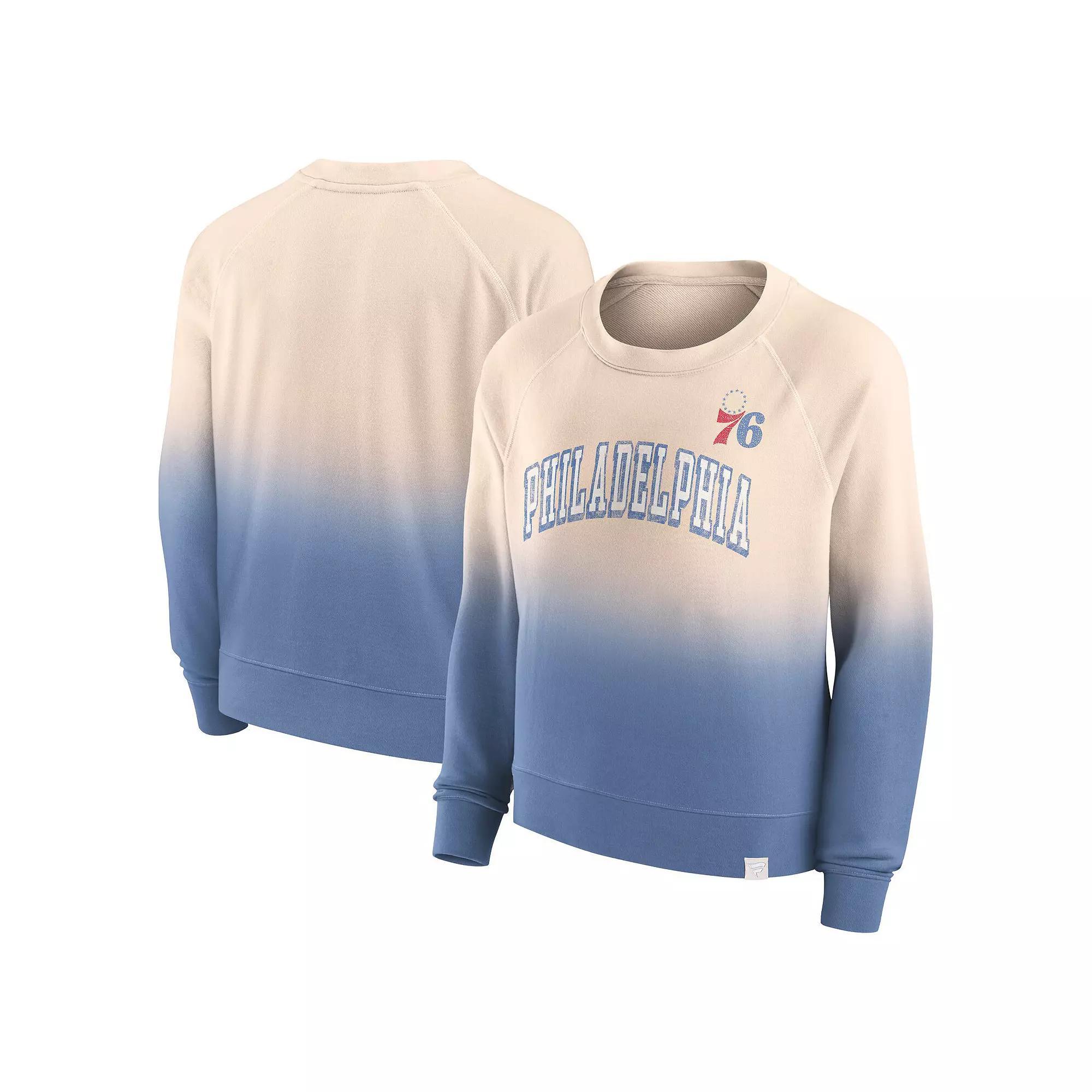 Women's Fanatics Branded Tan/Royal Philadelphia 76ers Lounge Arch Raglan Pullover Sweatshirt,  Product Image