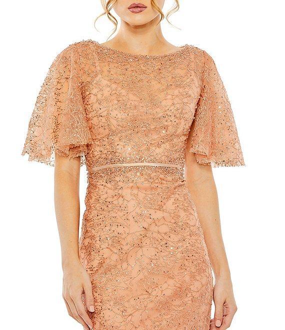 Mac Duggal Beaded Illusion Neckline Short Butterfly Sleeve Gown Product Image