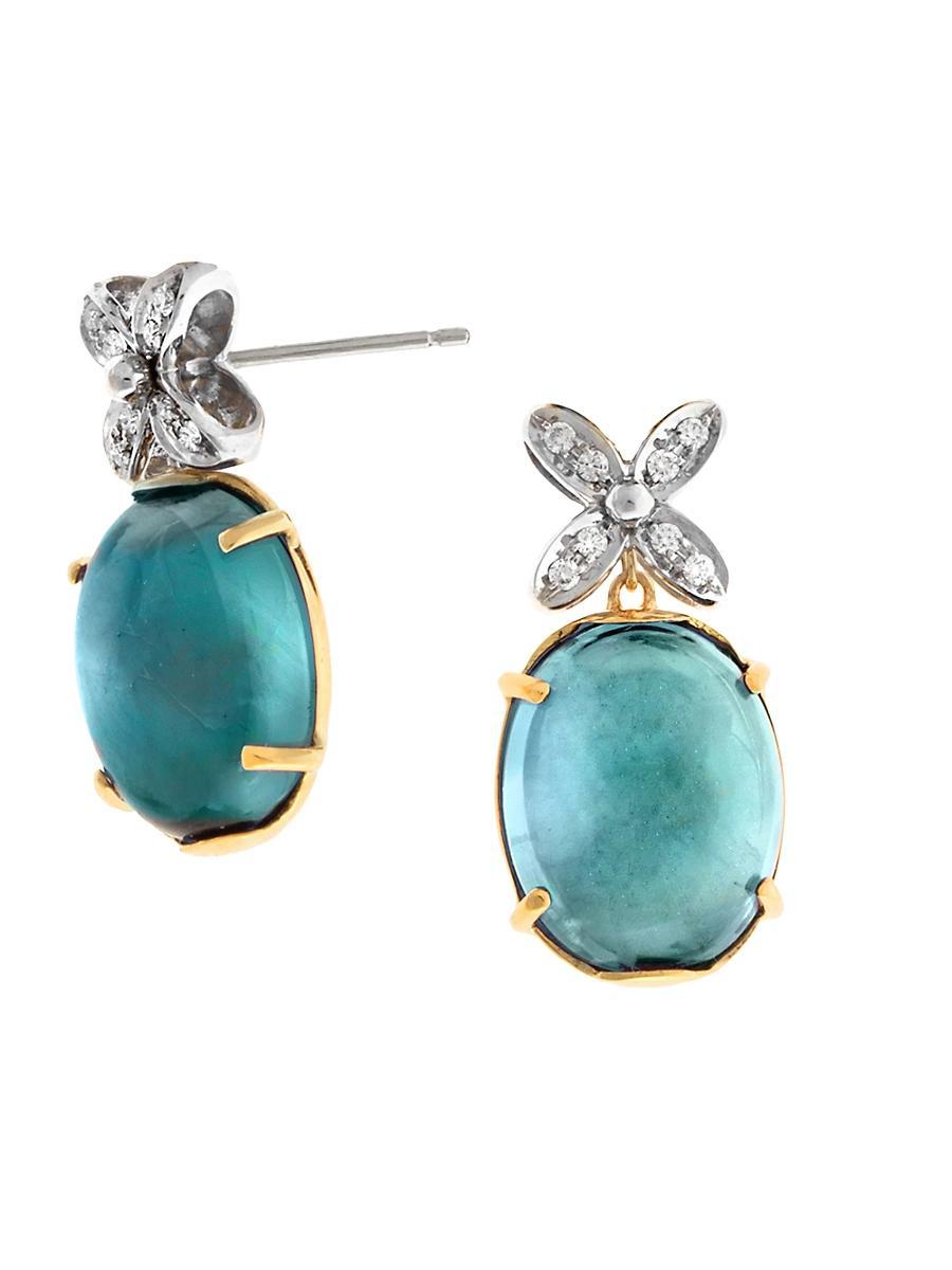 Womens Marrakech Onde Elevated 18K Gold, Diamond & Blue Topaz Drop Earrings Product Image