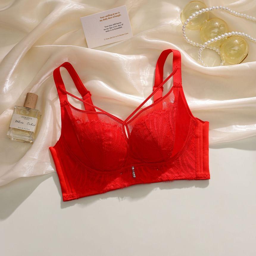 Lace Panel Cutout Wireless Bra Product Image