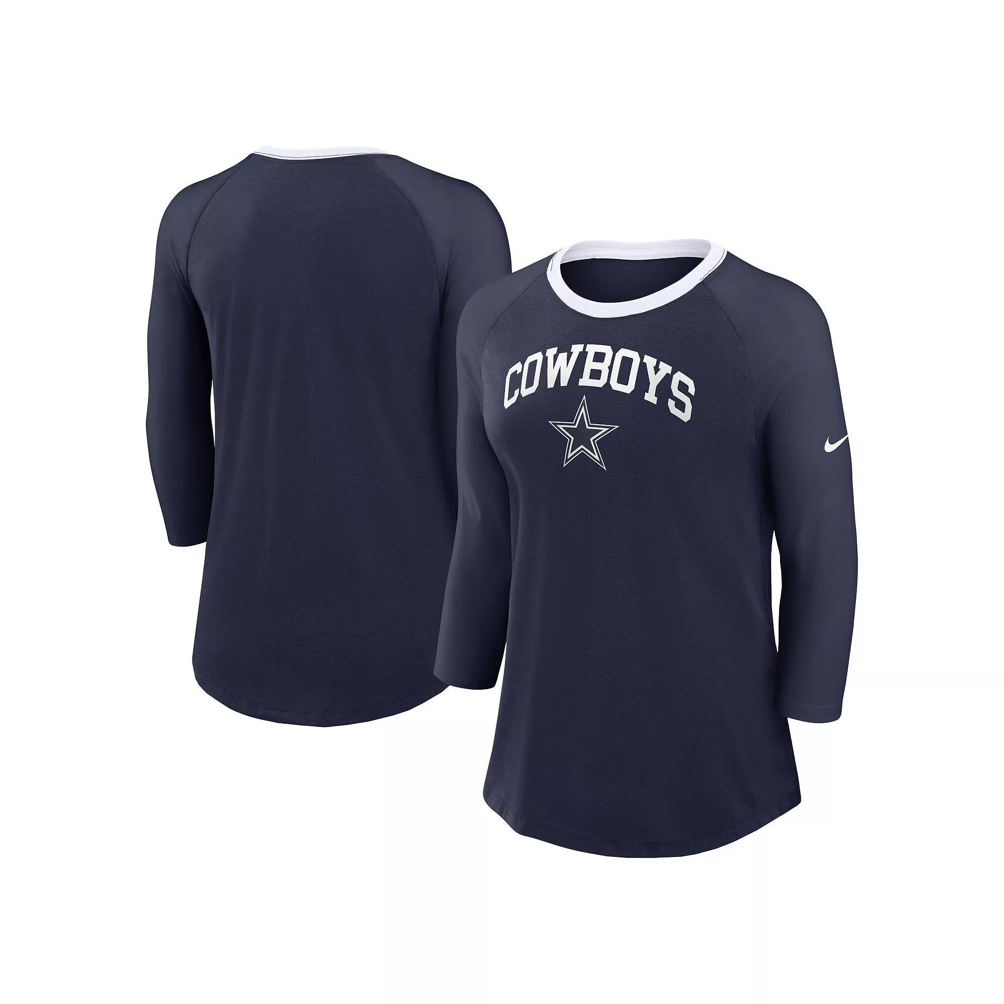 Women's Nike Navy Dallas Cowboys Raglan 3/4 Sleeve T-Shirt,  Product Image