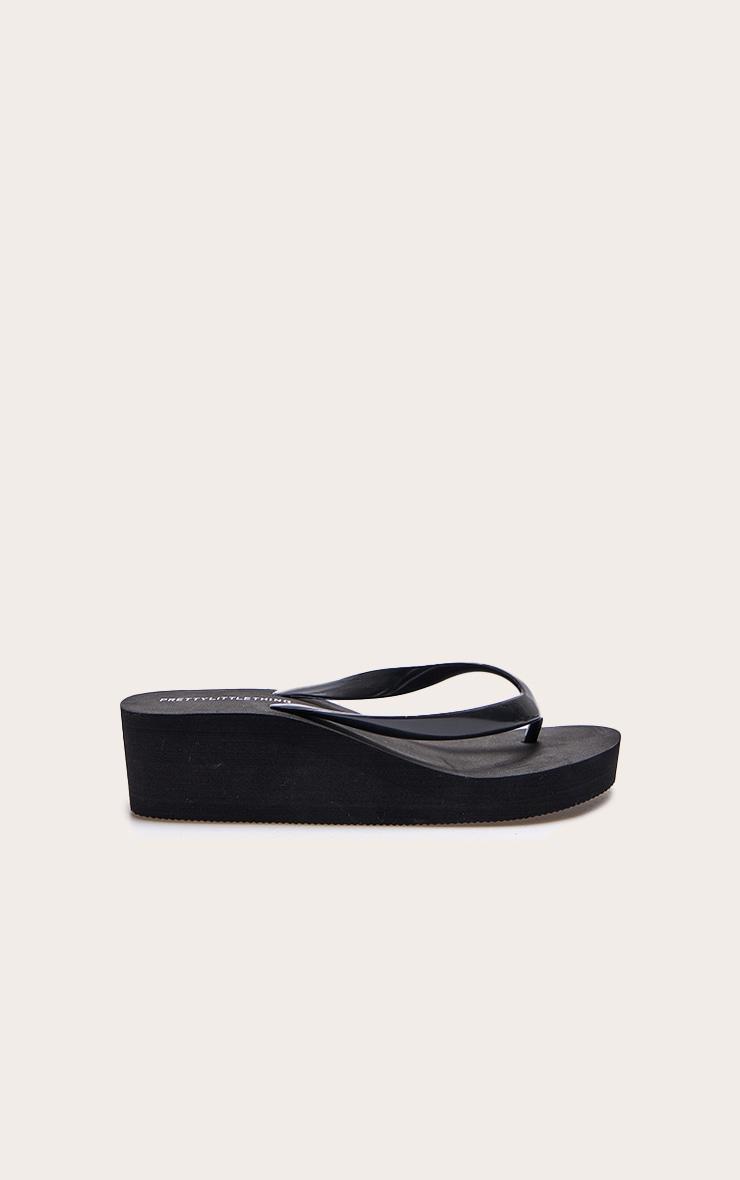 Black Round Toe Simple Platform Flip Flops Product Image