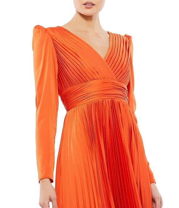 Mac Duggal Surplice V-Neck 3/4 Sleeve Pleated A-Line Gown Product Image