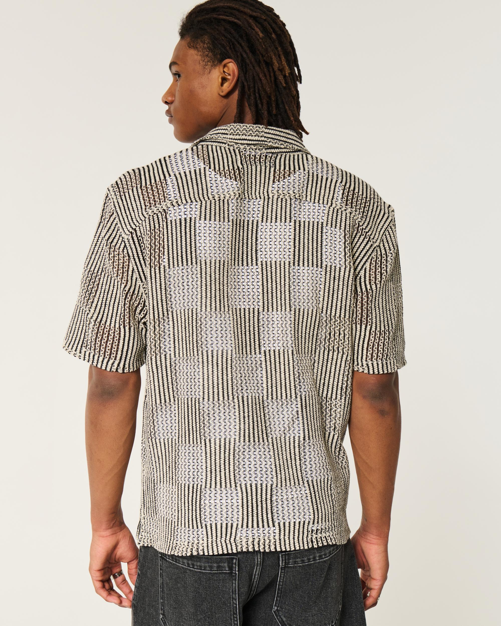 Boxy Short-Sleeve Crochet-Style Shirt Product Image