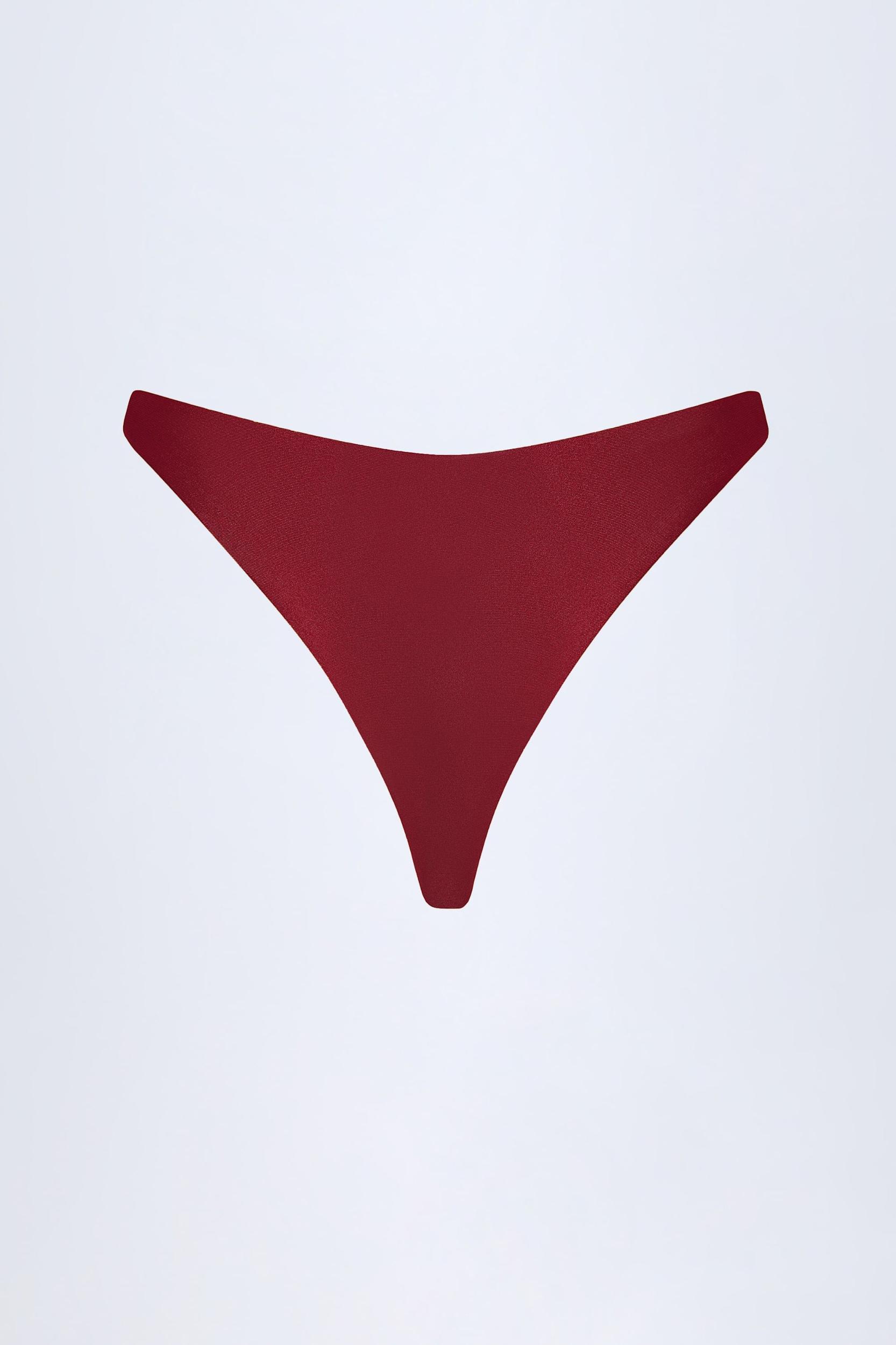 Bead-Embellished Cheeky Bikini Bottoms in Dark Cherry Product Image