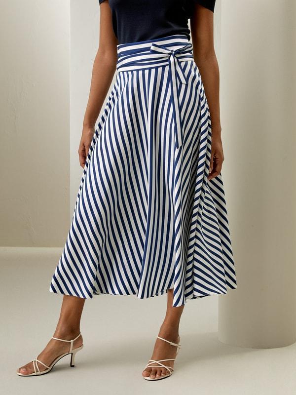 Silk Striped Midi Skirt Product Image