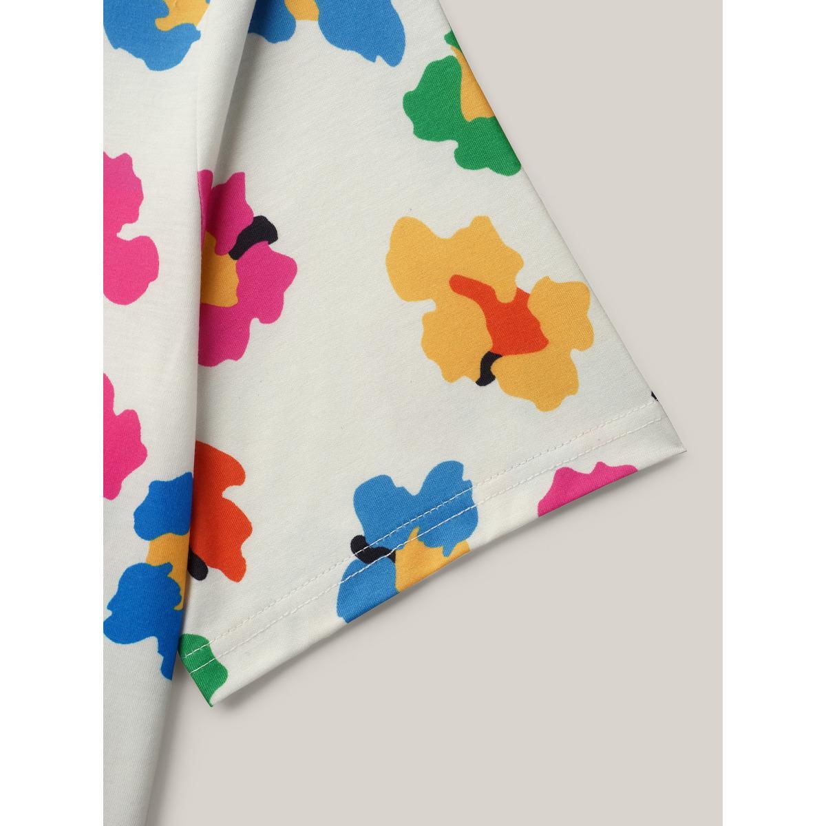 Plus Size Multi-Color Floral Print Fitted T-Shirt Multicolor Women Casual Non Round Neck Everyday T-shirts BloomChic 22-24/3X Product Image