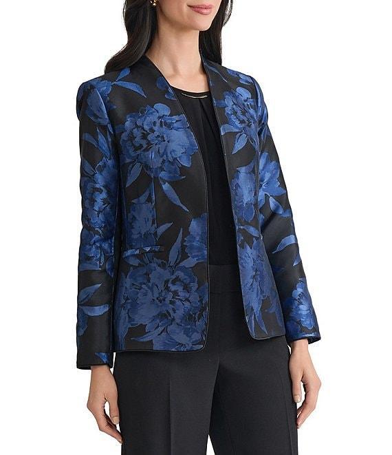 Kasper Floral Jacquard Collarless Jacket With Piping Product Image