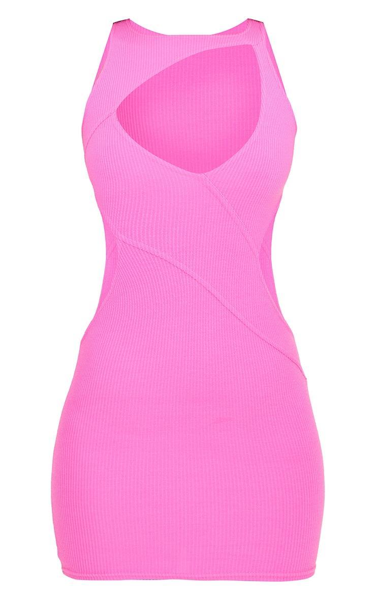 Bright Pink Ribbed Multi Cut Out Detail Bodycon Dress Product Image