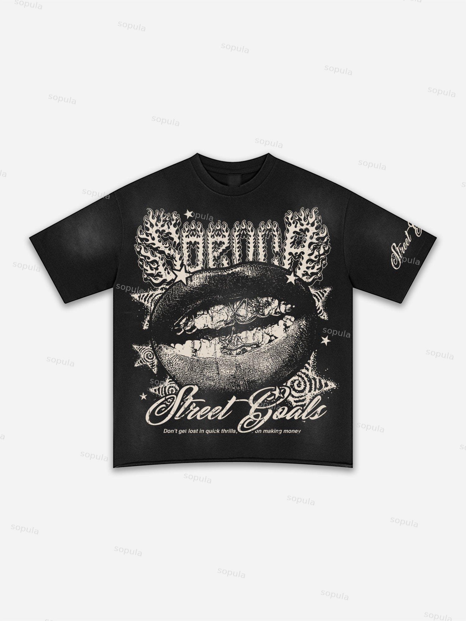 Street Goals Lip Braces Make Vintage Printed Graphic Washed T-shirt Product Image