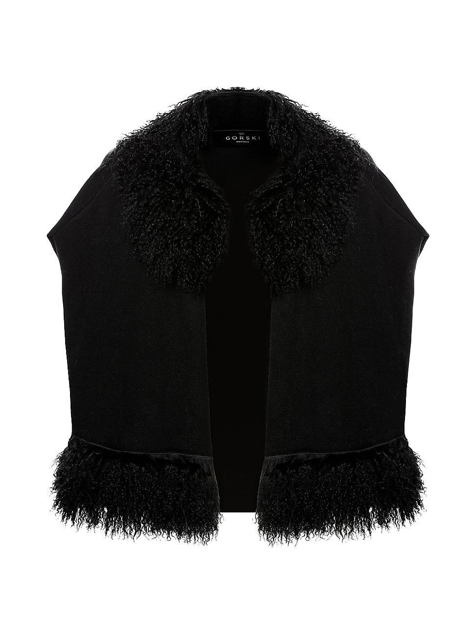 Womens Knit Vest with Mongolian Shearling Lamb Trim Product Image