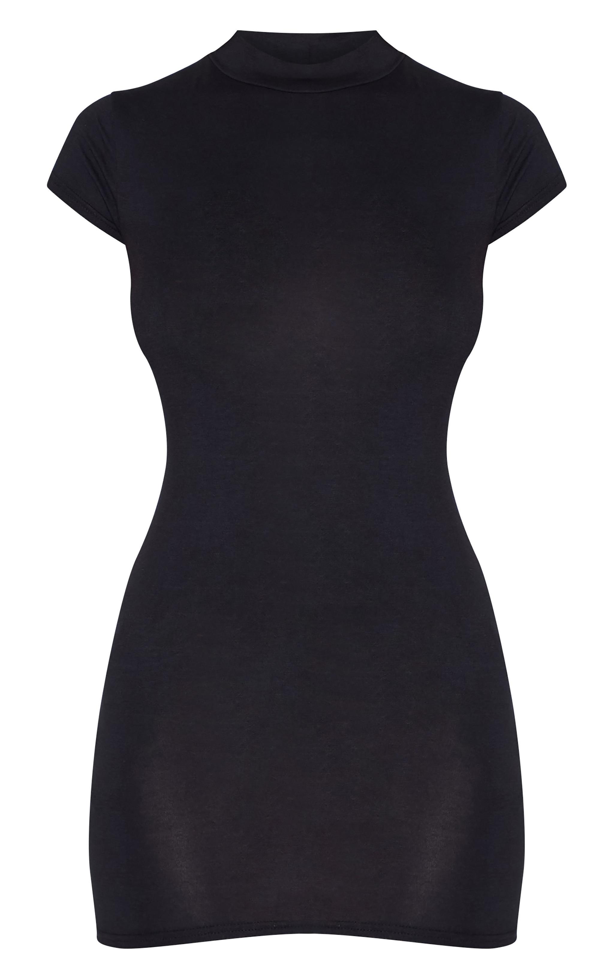 Black Jersey High Neck Cap Sleeve Bodycon Dress Product Image