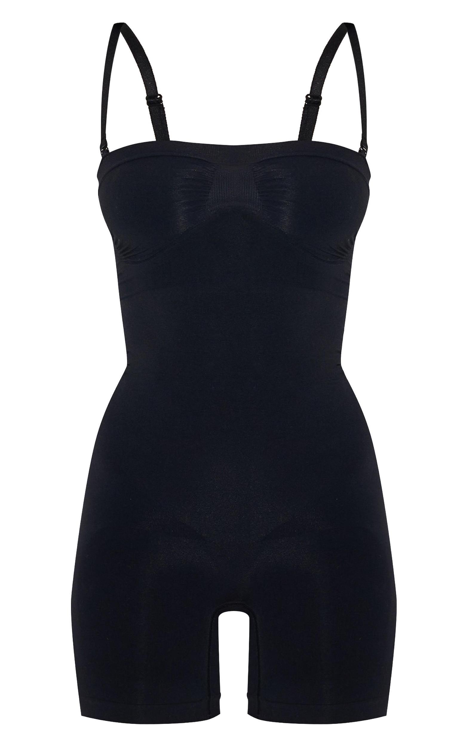Black Bandeau Removable Strap Shapewear Bodysuit Product Image