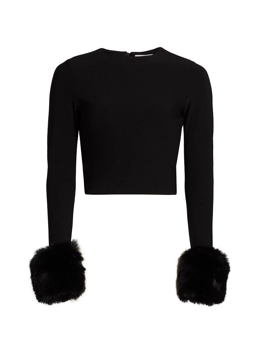 Womens Delaina Cropped Faux Fur-Cuff Top Product Image