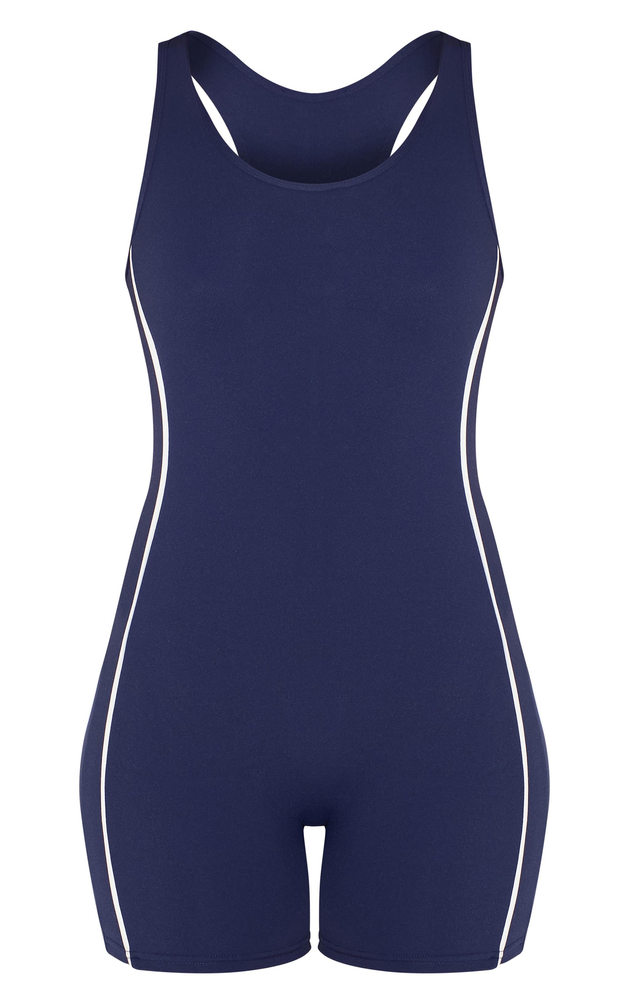 Navy Sculpt Contrast Binding Scoop Neck Unitard Product Image