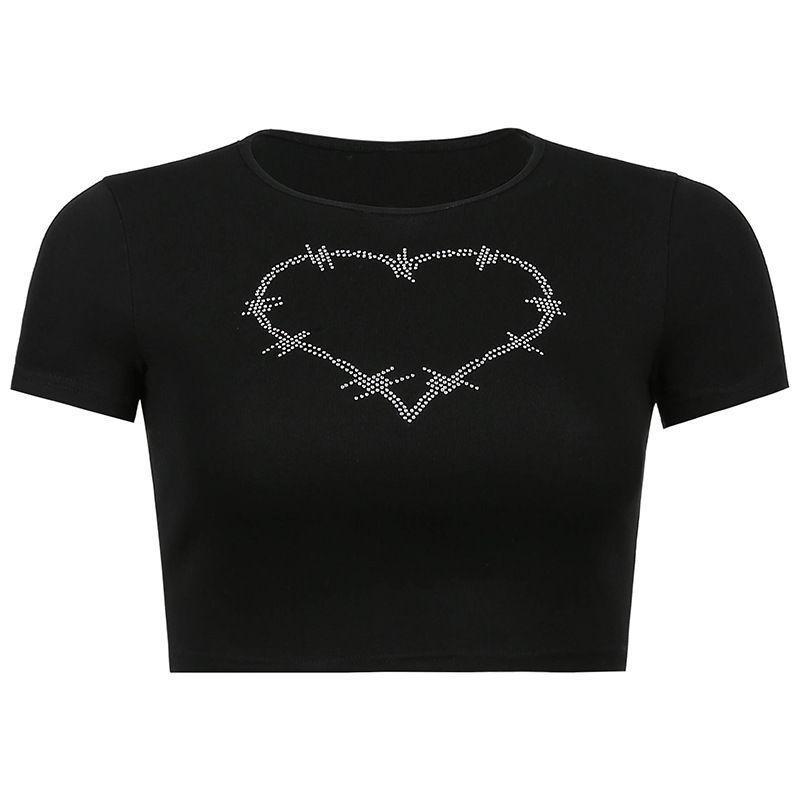 Short-Sleeve Rhinestone Heart Tee Product Image