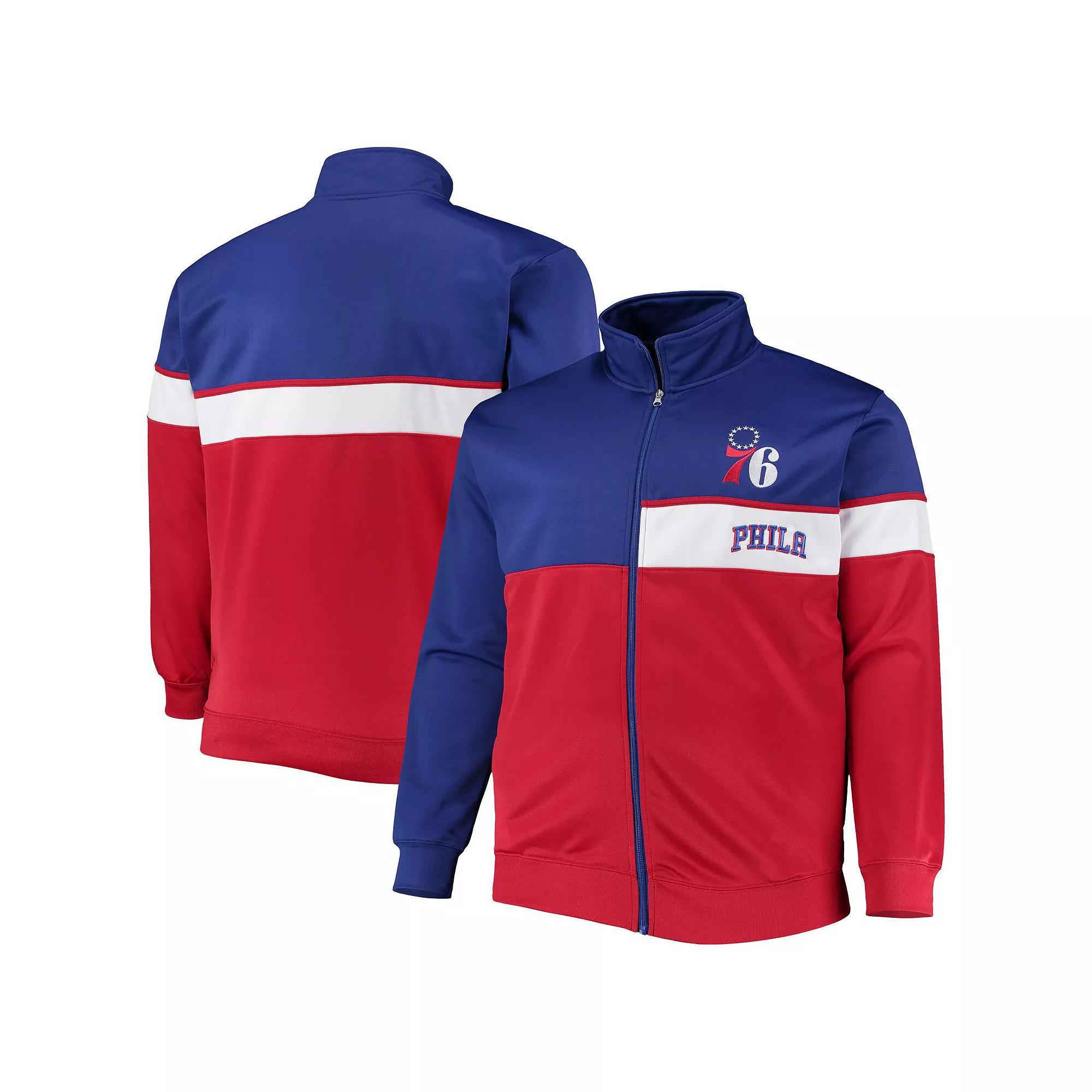 Men's Royal/Red Philadelphia 76ers Big & Tall Pieced Body Full-Zip Track Jacket,  Product Image
