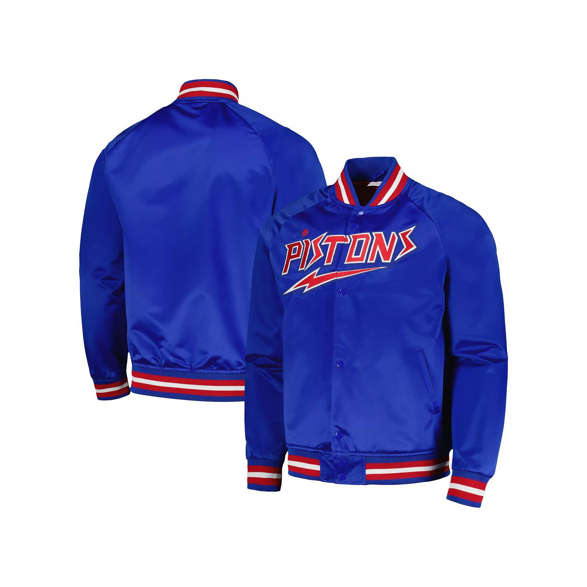 Men's Mitchell & Ness Blue Detroit Pistons Hardwood Classics  Throwback Wordmark Raglan Full-Snap Jacket, Size: Medium, Pis Blue Product Image