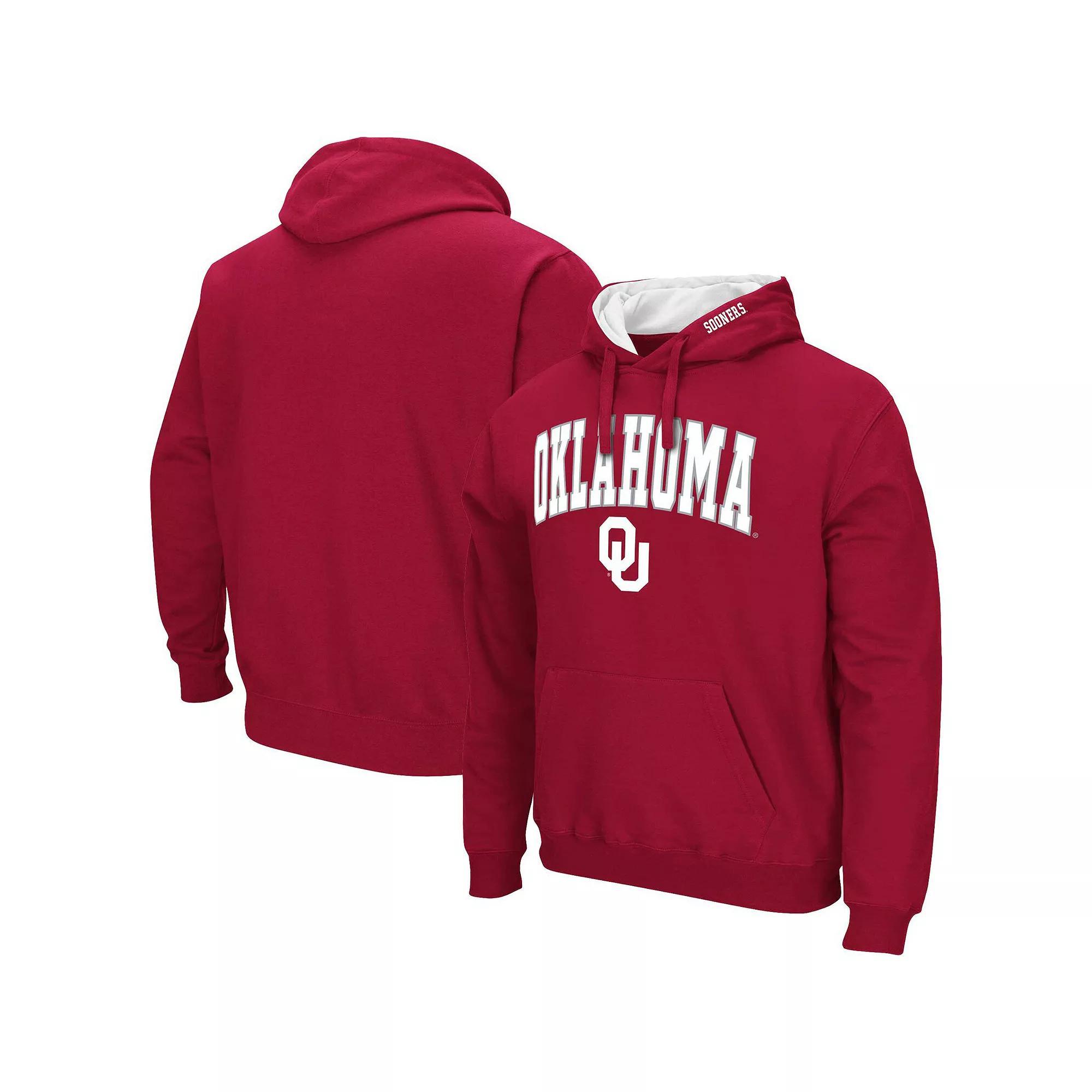 Men's Colosseum Crimson Oklahoma Sooners Arch & Team Logo 3.0 Pullover Hoodie, Size: XL, Red Product Image