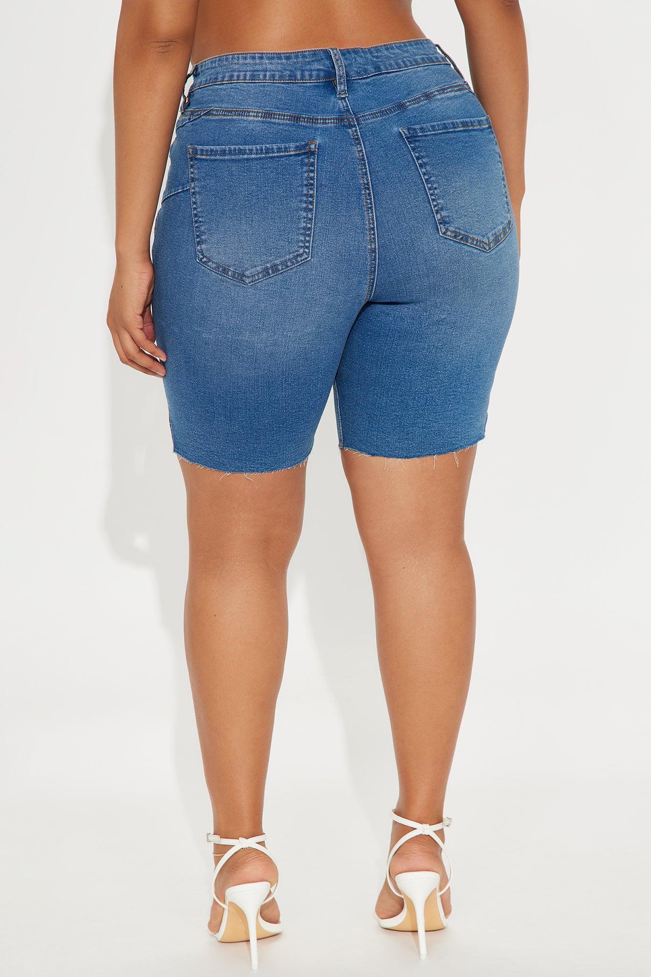 Vibe Check Curvy Bermuda Denim Shorts - Medium Wash Product Image