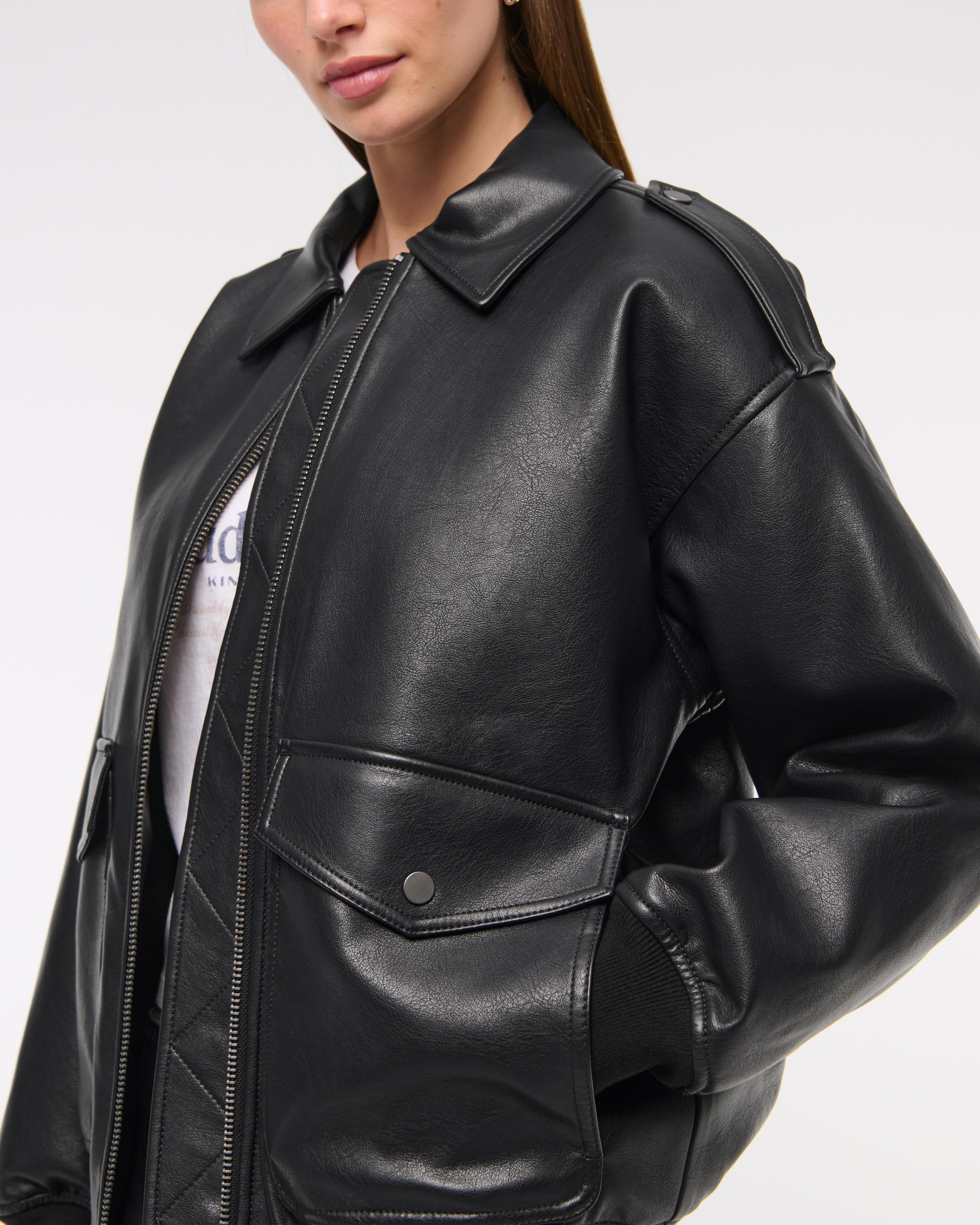 Vegan Leather Utility Bomber Jacket Product Image