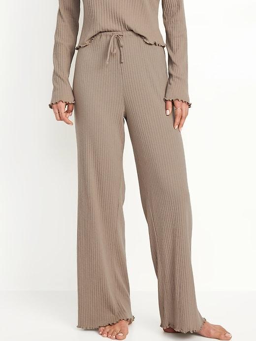 High-Waisted Ribbed Pajama Pants Product Image