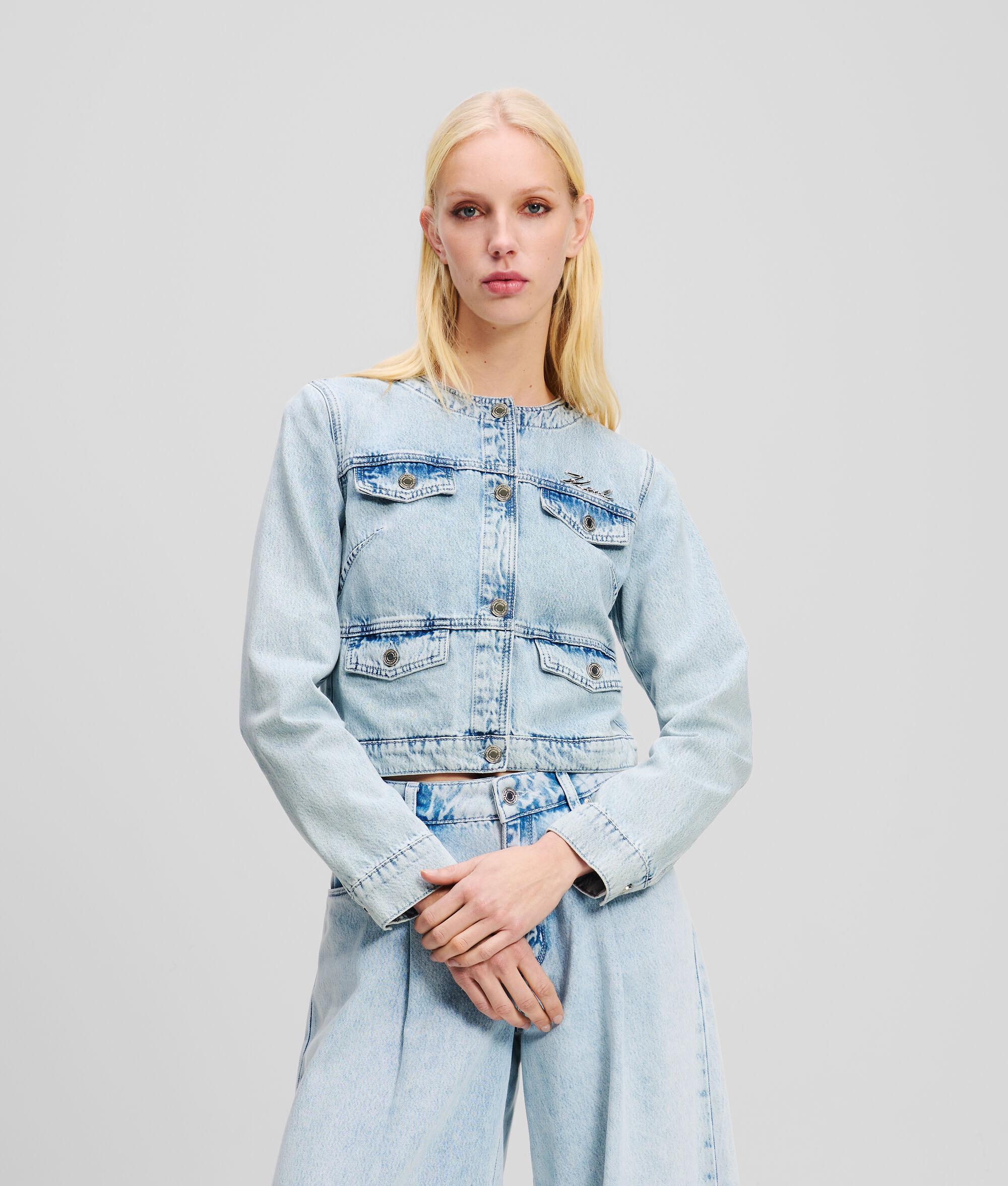 COLLARLESS DENIM JACKET Product Image