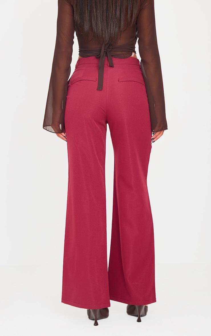 Burgundy Peach Skin Straight Leg Pants Product Image