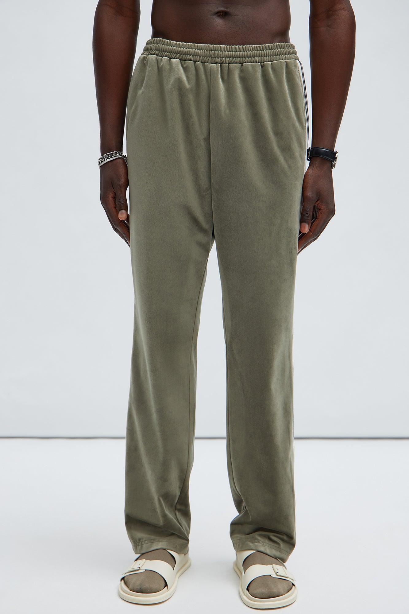 Up N' Down Velvet Track Pants - Olive Product Image